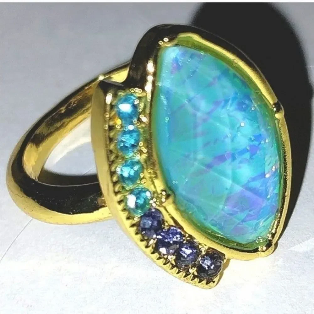Exquisite Lab Created Opal Stone Ring  sz 7